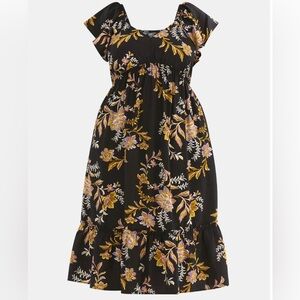 Terra & Sky Women's Plus Flutter Sleeve Midi Tiered Dress 4X Black Floral NWT